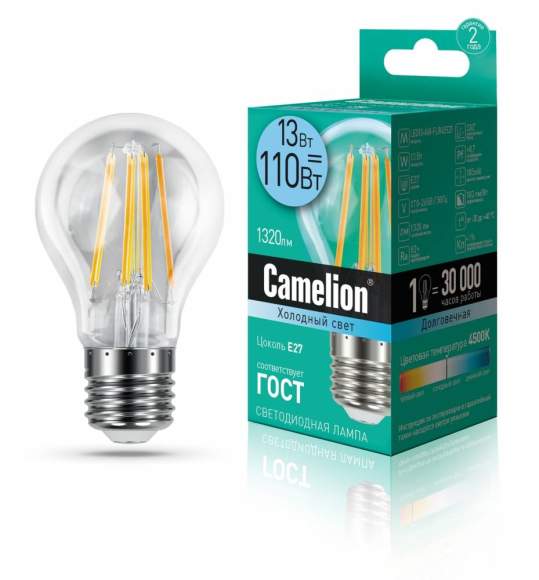 Светодиодная лампа E27 13W 4500К (белый) A60 Camelion LED13-A60-FL/845/E27 (13717)