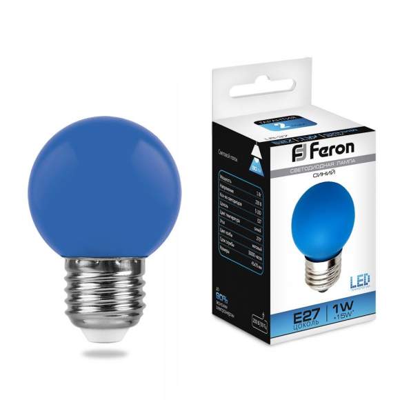 Светодиодная лампа E27 1W (синий) G45 LB-37 Feron (25118)