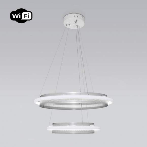 Подвесной светодиодный светильник с управлением по Wi-Fi и ПДУ Eurosvet Imperio 90241/2 белый/ серебро Smart a054087