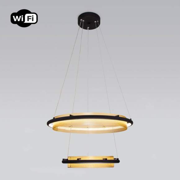Подвесной светодиодный светильник с управлением по Wi-Fi и ПДУ Eurosvet Imperio 90241/2 черный/ золото Smart a054086