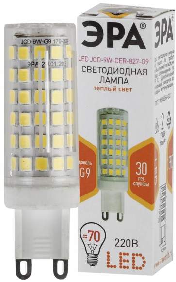 Светодиодная лампа G9 9W 2700К (теплый) Эра LED JCD-9W-CER-827-G9 (Б0033185)