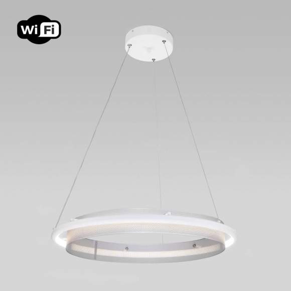 Подвесной светодиодный светильник с управлением по Wi-Fi и ПДУ Eurosvet Imperio 90241/1 белый/ серебро Smart a054084