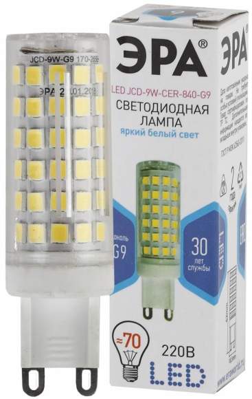 Светодиодная лампа G9 9W 4000К (белый) Эра LED JCD-9W-CER-840-G9 (Б0033186)