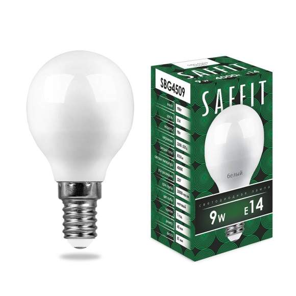 Светодиодная лампа Е14 9W 4000К (белый) G45 SBG4509 Saffit Feron 55081