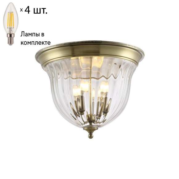 Потолочный светильник Crystal Lux с лампочками JUGO PL4 BRONZE/TRANSPARENTE+Lamps E14 Свеча