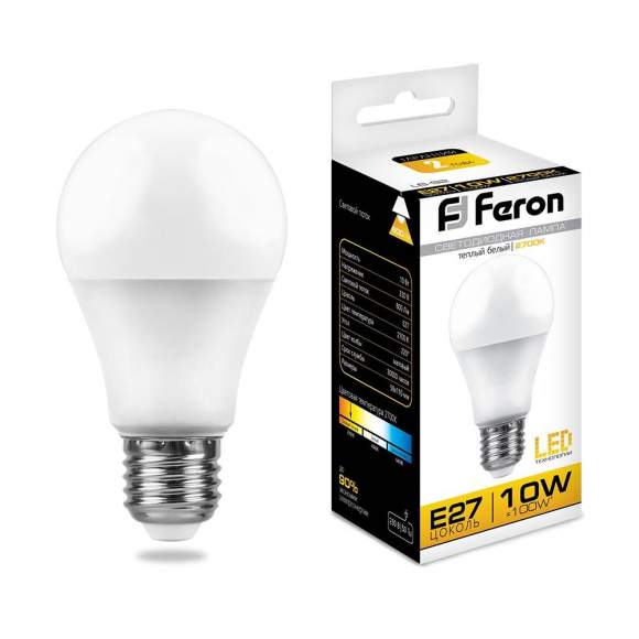 Светодиодная лампа E27 10W 2700K (теплый) A60 LB-92 Feron (25457)