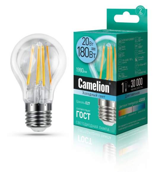 Светодиодная лампа E27 20W 4500К (белый) A60 Camelion LED20-A60-FL/845/E27 (13719)