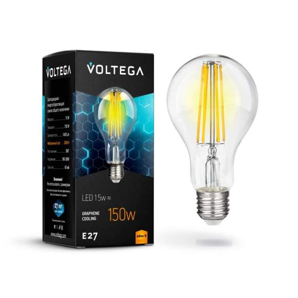 Филаментная светодиодная лампа E27 15W 2800К (теплый) Crystal Voltega 7104