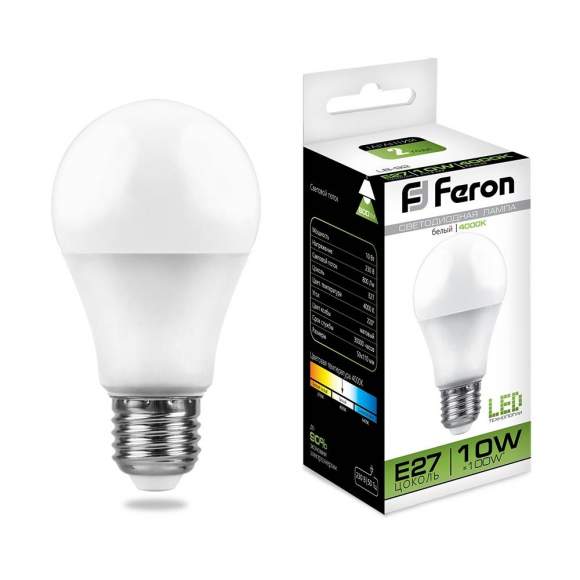 Светодиодная лампа E27 10W 4000K (белый) A60 LB-92 Feron (25458)