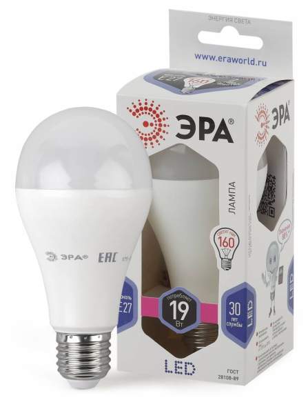 Светодиодная лампа Е27 19W 6000К (холодный) Эра LED A65-19W-860-E27 (Б0031704)