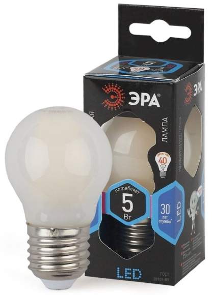 Светодиодная лампа Е27 5W 4000К (белый) Эра F-LED P45-5W-840-E27 frost (Б0027932)