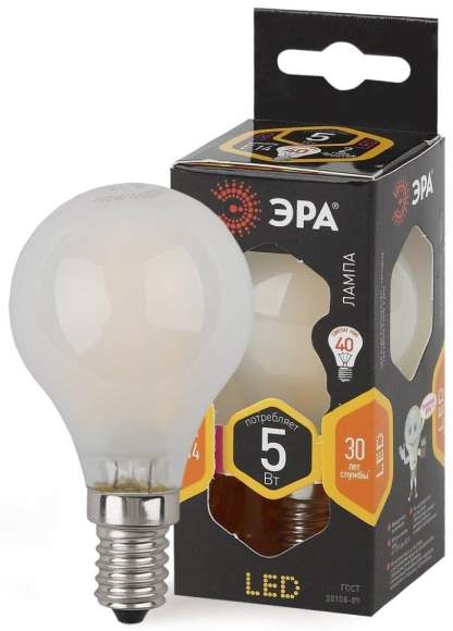 Светодиодная лампа Е14 5W 2700К (теплый) Эра F-LED P45-5W-827-E14 frost (Б0027929)
