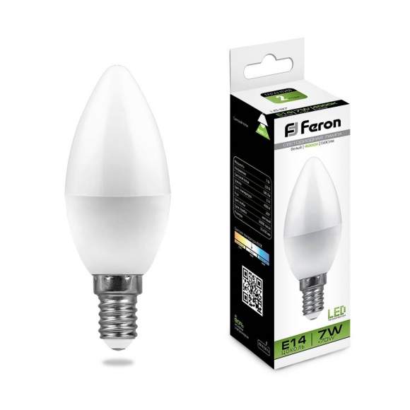 Светодиодная лампа E14 7W 4000K (белый) C37 LB-97 Feron (25476)