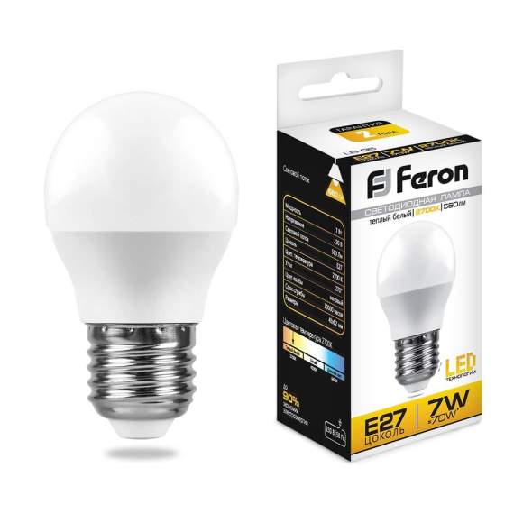 Светодиодная лампа E27 7W 2700K (теплый) G45 LB-95 Feron (25481)