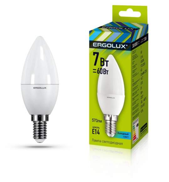 Светодиодная лампа E14 7W 4500K (белый) Ergolux LED-C35-7W-E14-4K (12135)