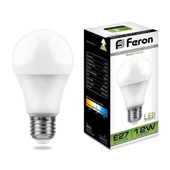 Светодиодная лампа E27 12W 4000K (белый) A60 LB-93 Feron (25487)