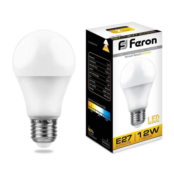 Светодиодная лампа E27 12W 2700K (теплый) A60 LB-93 Feron (25489)