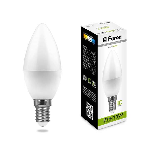 Светодиодная лампа Е14 11W 4000К (белый) C37 LB-770 Feron 25942