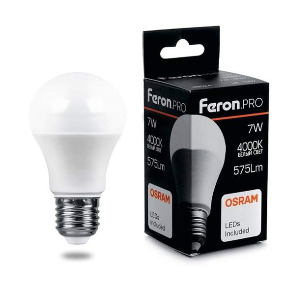 Светодиодная лампа E27 7W 4000К (белый) A55 LB-1007 Feron (38024)