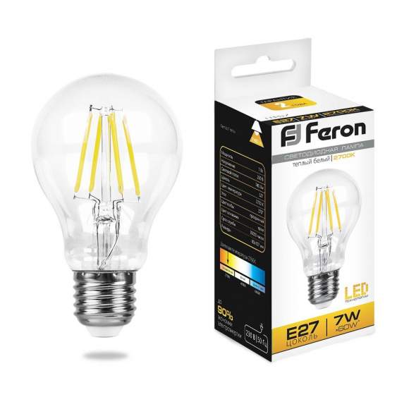 Филаментная светодиодная лампа E27 7W 2700K (теплый) A60 LB-57 Feron (25569)