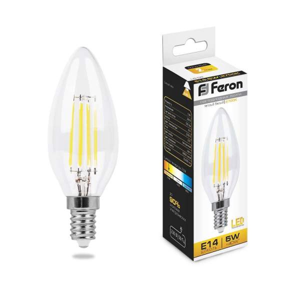 Филаментная светодиодная лампа E14 5W 2700K (теплый) C35 LB-58 Feron (25572)