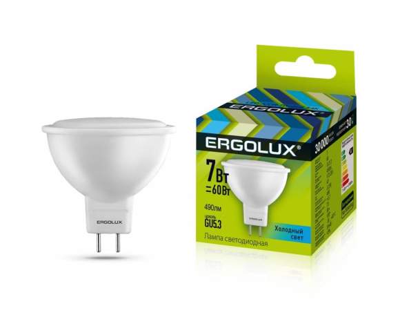 Светодиодная лампа GU5.3 7W 4500К (белый) Ergolux LED-JCDR-7W-GU5.3-4K (12159)