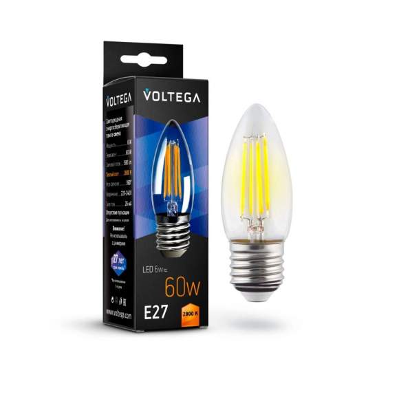 Филаментная светодиодная лампа E27 6W 2800К (теплый) Crystal Voltega 7046