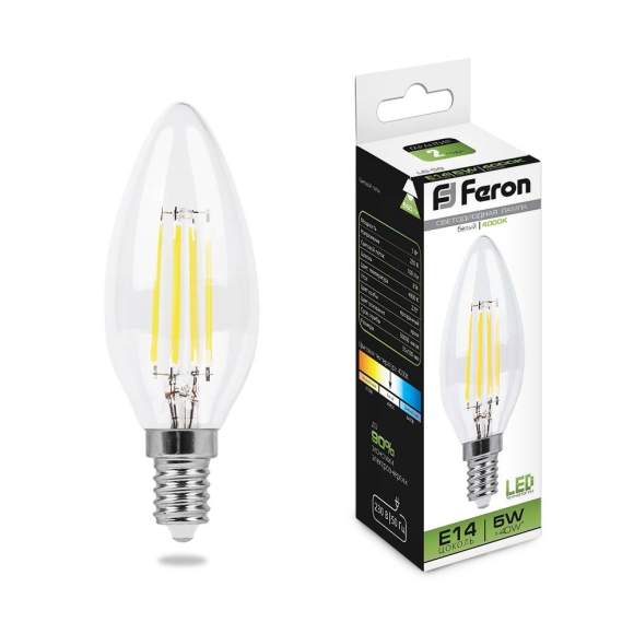 Филаментная светодиодная лампа E14 5W 4000K (белый) C35 LB-58 Feron (25573)