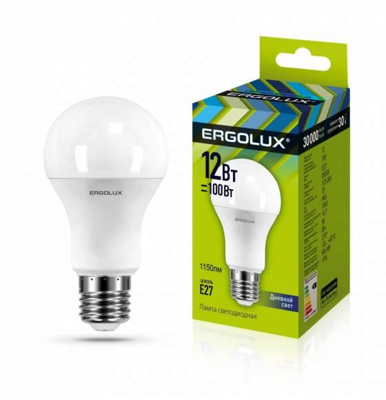 Светодиодная лампа E27 12W 6500K (холодный) Ergolux LED-A60-12W-E27-6K (12880)