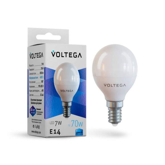 Светодиодная лампа E14 7W 4000К (белый) Simple Voltega 7055