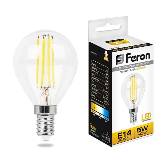 Филаментная светодиодная лампа E14 5W 2700K (теплый) G45 LB-61 Feron (25578)