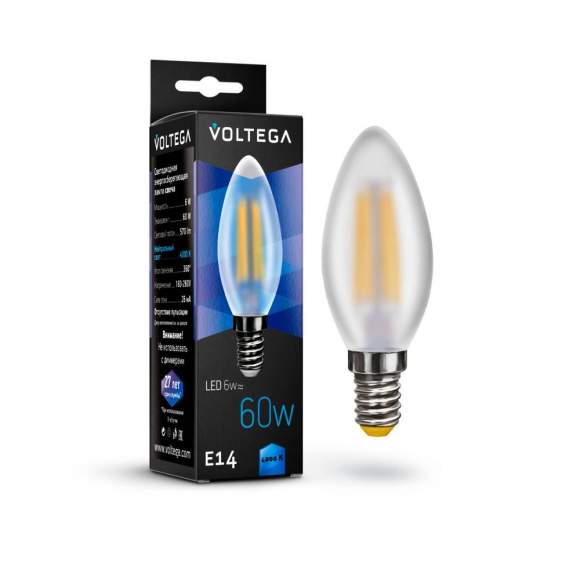 Филаментная светодиодная лампа E14 6W 4000К (белый) Crystal Voltega 7045