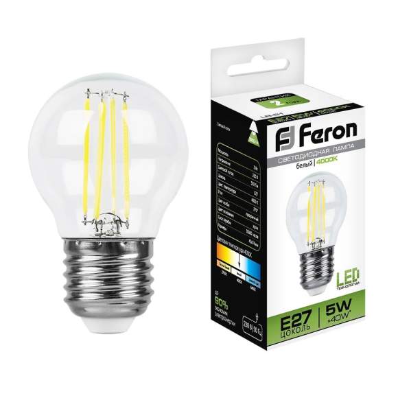 Филаментная светодиодная лампа E27 5W 4000K (белый) G45 LB-61 Feron (25628)