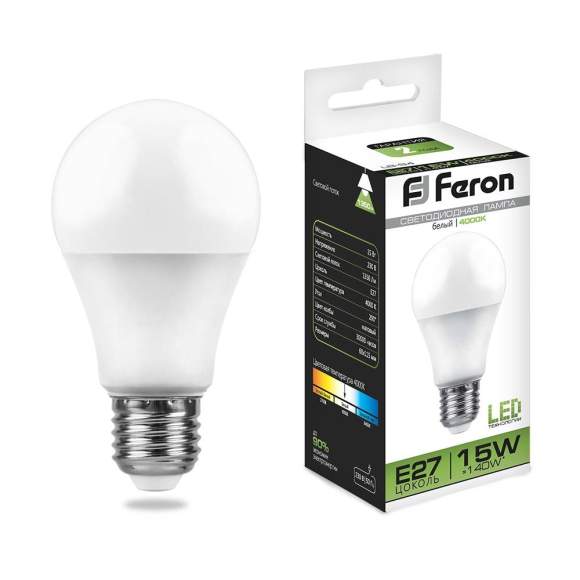 Светодиодная лампа E27 15W 4000K (белый) A60 LB-94 Feron (25629)
