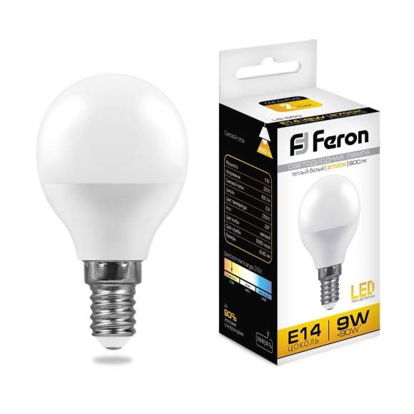 Светодиодная лампа E14 9W 2700K (теплый) G45 LB-550 Feron (25801)