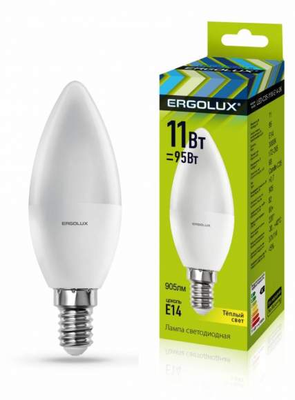 Светодиодная лампа E14 11W 3000К (теплый) Ergolux LED-C35-11W-E14-3K (13618)