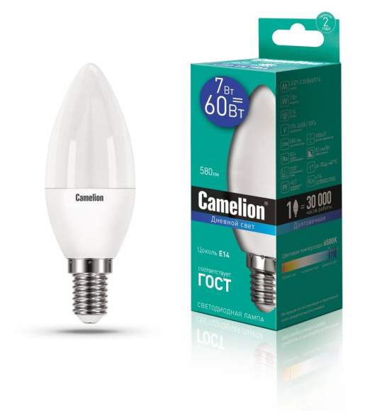 Светодиодная лампа E14 7W 6500К (холодный) C35 Camelion LED7-C35/865/E14 (12648)