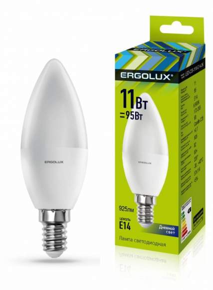 Светодиодная лампа E14 11W 6500К (холодный) Ergolux LED-C35-11W-E14-6K (13620)