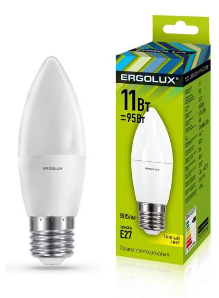 Светодиодная лампа E27 11W 3000К (теплый) Ergolux LED-C35-11W-E27-3K (13621)