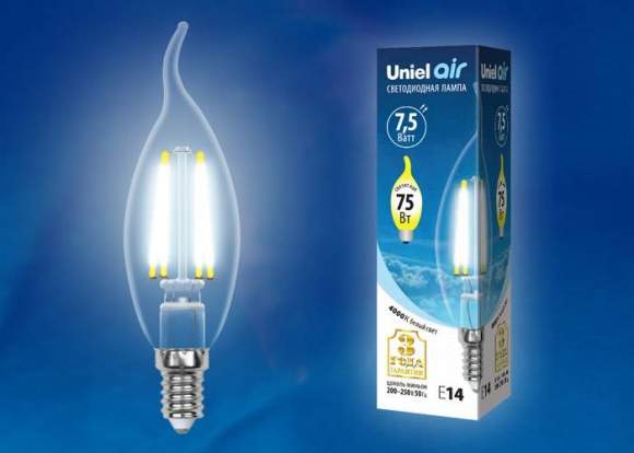 Лампа светодиодная Uniel Air Е14 7,5W 4000K прозрачная LED-CW35-7,5W/NW/E14/CL GLA01TR картон (UL-00003296)
