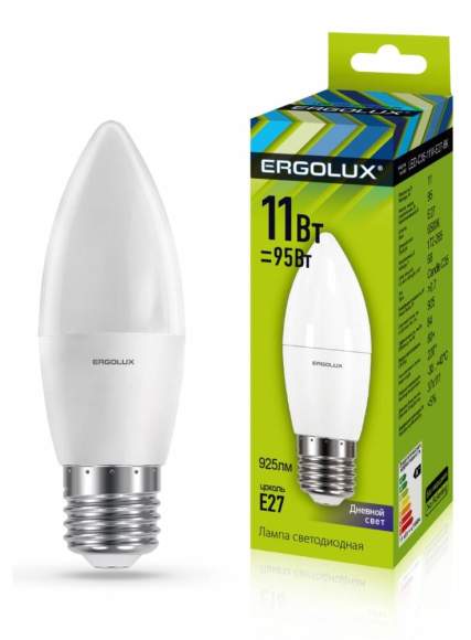 Светодиодная лампа E27 11W 6500К (холодный) Ergolux LED-C35-11W-E27-6K (13623)