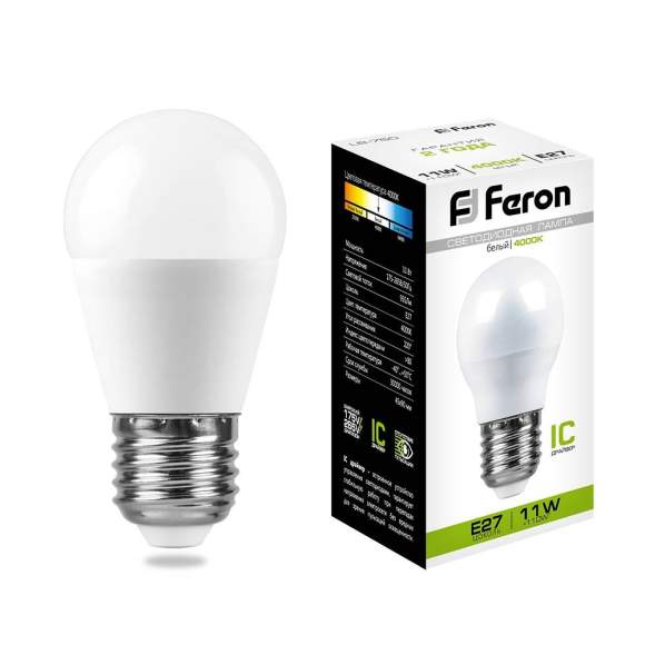 Светодиодная лампа Е27 11W 4000К (белый) G45 LB-750 Feron 25950
