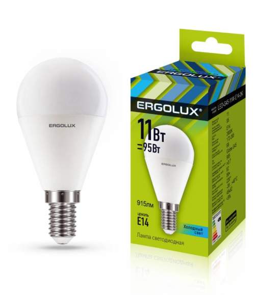 Светодиодная лампа E14 11W 4500К (белый) Ergolux LED-G45-11W-E14-4K (13628)