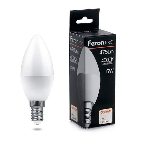 Светодиодная лампа E14 6W 4000К (белый) C37 LB-1306 Feron (38045)