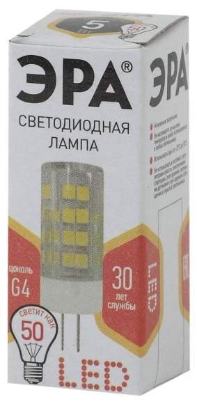 Светодиодная лампа G4 5W 2700К (теплый) Эра LED JC-5W-220V-CER-827-G4 (Б0027857)