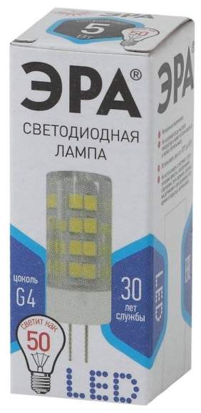 Светодиодная лампа G4 5W 4000К (белый) Эра LED JC-5W-220V-CER-840-G4 (Б0027858)