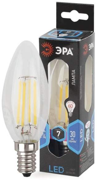 Филаментная светодиодная лампа Е14 7W 4000К (теплый) Эра F-LED B35-7W-840-E14 (Б0027943)