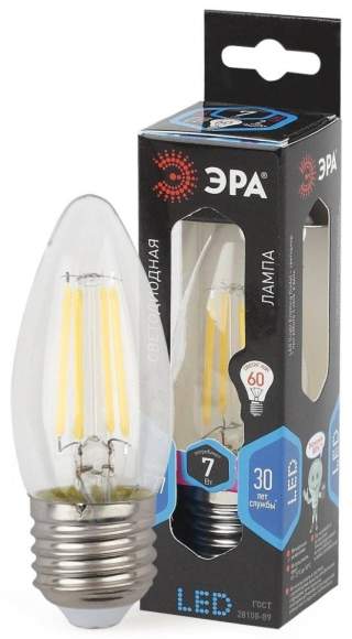 Филаментная светодиодная лампа Е27 7W 4000К (теплый) Эра F-LED B35-7W-840-E27 (Б0027951)