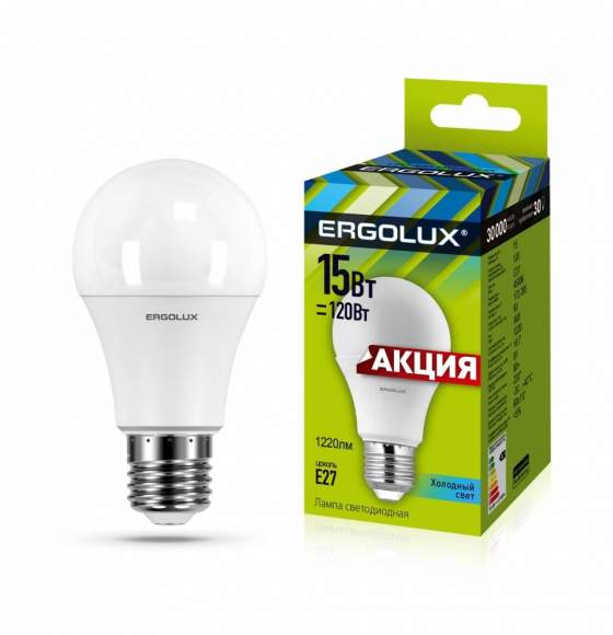Светодиодная лампа E27 15W 4500К (белый) Ergolux LED-A60-15W-E27-4K (13638)