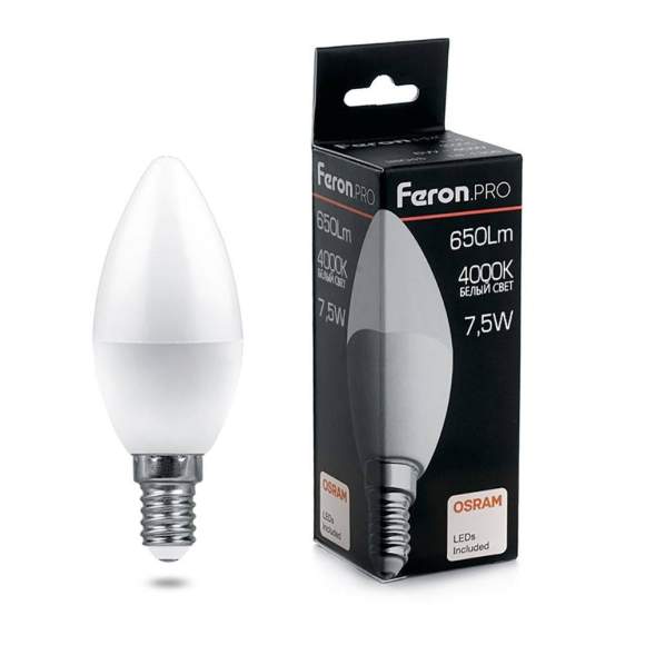 Светодиодная лампа E14 7.5W 4000К (белый) C37 LB-1307 Feron (38054)